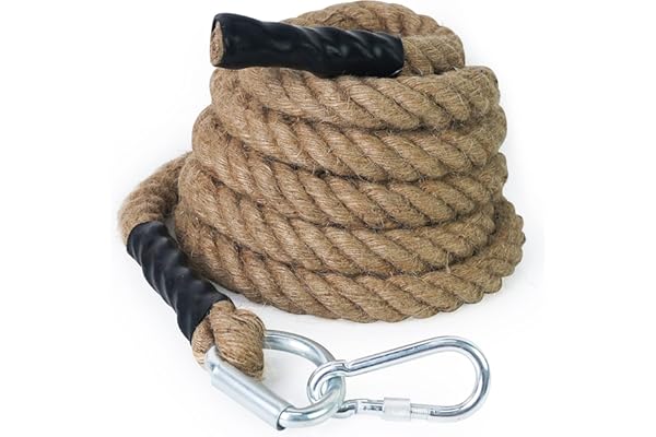 Aoneky Corde à Grimper avec Mousqueton 30mm/40mm/ 50mm - Corde en Jute pour l'Entraînement Musculaire, Gymnastique Adulte 3M /4M/ 5,5M/6M/ 7,5M/9M