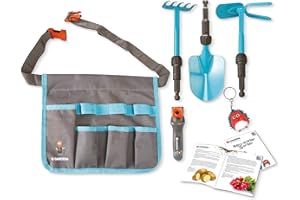 Happy People 16866 Gardena Gartentasche Set mit Gartenwerkzeug für Kinder Gartenspielzeug Outdoor Pflanzen Schaufel Harke Rechen