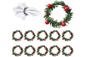 SOPSTUO Christmas Napkin Rings, 10Pcs Holly Berry Napkin Holder Bulk, Wreath Design, for Xmas Thanksgiving Table Decorations