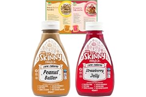 Go2 Groceries Bundle Skinny Low Sugar Breakfast Syrups (2 x 425 ml) Peanut Butter, Strawberry Jelly with Recipe Cards