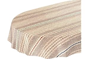 ANRO - Mantel de hule fácil de lavar con diseño de tiras de yute, de color beis, ovalado, 200 x 140 cm