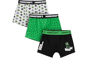 Minecraft Boxers Garçon, Lot de 3 Caleçons Doux et Respirants - Cadeau pour Enfant
