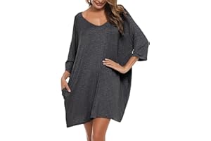 Bresdk Camicia da Notte Donna Cotone Modal Morbida Camicie da Notte Manica 3/4 Scollo a V Eleganti Taglie Forti Vestiti Premaman con Tasche