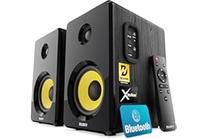 Majority D40X Enceinte Active Amplifiée | 70W 2.0 Enceintes Bibliotheques | Enceinte PC Bluetooth | Enceintes Monitoring Studio Cônes en Kevlar Jaune | HiFi Packs d'enceintes pour Platine Vinyle