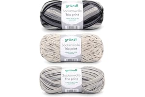 Gründl Wolle Sockenwolle Trio - Strickgarn für 3 Paar Socken - Strapazierfähig und hautfreundlich - 75% Schurwolle, 25% Polyamid - 3 Knäuel 100 g / 420 m - Nadelstärke 2,5-3 - grau beige