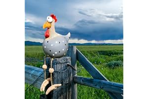 ERRCOM Keramik Huhn Gartendeko, Tierfigur Gartenstecker Keramikfigur Handarbeit Ornament, Gartendeko Huhn Deko,Handarbeit Gartenstatue Dekorative Henne Huhn Gartenstecker,Gartenfigur Gartendekoration