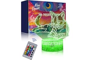‎NICE DREAM Nice Dream Katze Nachtlicht für Kinder, 3D Illusion Lampe Kinderzimmer LED Licht, Fernbedienung 16 Farbwechsel Dimmbar, Weihnachtsgeschenke für Mädchen Junge Wohnzimmer Schlafzimmer Dekor