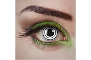 aricona Kontaktlinsen - Weiß-schwarze Kontaktlinsen mit hypnotisierender Spiral-Optik - Schwarze Kontaktlinsen ohne Stärke für Halloween, Fasching, Karneval, 2 Stück