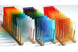 Lanyani 26 Sheets Transparent Stained Glass Sheets Packs for Art Crafts, Textured Bright Color Variety Translucent Cathedral Art Glass Sheets for Mosaic Glass DIY Projects, 4x6 inches