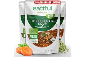 EATIFUL Sopa de Lentejas, Elaborada con Verduras Orgánicas, Sopa con Lentejas Verdes, Rojas y Marrones, Sin Conservantes ni Azúcares Añadidos, Sin Gluten, NO GMO, 400g (Paquete de 3)