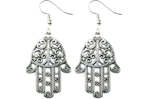 The Funky Barcode HAMSA HAND SILVER DANGLE EARRINGS Gift Box Available