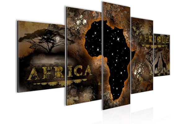 Runa Art - Tableau Afrique Carte 200 x 100 cm 5 Parties XXL Decoration Murale Dessin Marron 022651c