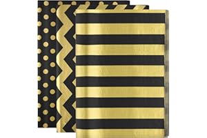 MIAHART 60 piezas de papel de seda negro dorado a granel de 3 estilos de papel de regalo metálico decorativo para bodas de cumpleaños, decoración de fiestas de Navidad, manualidades