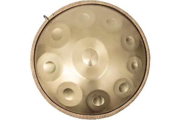 ANTETOK 440hz Handpan Tambour à main harmonique doré en ré mineur 10 notes 55,9 cm en acier avec sac à main souple, percussion harmonique pour la guérison sonore, la méditation personnelle, le yoga