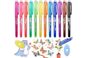 BORISCA 12PCS Boligrafos Borrable con Puntas de 0.5 mm, Bolis Borrables de Colores+2 Gomas de Borrar Boli Borrable Bolígrafos de Tinta Borrables para Niños Estudiantes Adultos Aprendizaje y oficina