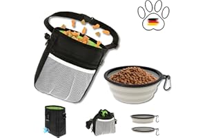 Flanacom Zestaw torebki na psią karmę z miseczką dla psa kompaktowy i funkcjonalny worek na karmę do treningu psa do zawieszenia z dozownikiem na worki na odchody do szybkiego nagradzania (Czarny)