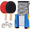 GSE Games & Sports Expert Ping Pong Paddle Set, Portable Table Tennis Set with Retractable Ping Pong Net Post, 2 Paddles 3 Ping Pong Balls, Anywhere to-Go Ping Pong Set for Any Tables(Blue)