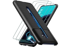 ‎IVOLER ivoler Etui na Oppo Reno2 / Oppo Reno 2 + 3-pak Ochraniacz ekranu ze szkła hartowanego, projekt z włókna węglowego amortyzacja wstrząsów osłona zderzaka, wąskie miękkie silikonowe odporne na wstrząsy etui na telefon - czarne