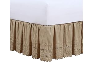 Fresh Ideas Bettrock mit Ösen, bestickte Details, klassisch, 35,6 cm Länge, Gerafftes Design, Kingsize, Mokka