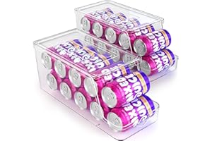 THEAOO Dispensador de latas de soda con tapa, refrigerador apilado, caja de almacenamiento de bebidas, refrigerador de plástico transparente, estante de latas de bebidas, 2 juegos de piezas