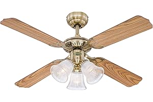 Westinghouse Lighting 7826540 Princess Trio Ventilateur de plafond E14 Métal Finition en Laiton Antique Avec Pales Réversibles Chêne/Acajou
