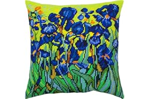 Brvsk Iris. Kit de broderie avec toile de tapisserie imprimée (40 × 40 cm) — Kit de coussins à l'aiguille pour une décoration créative de la maison — Kit de couture pour adultes débutants