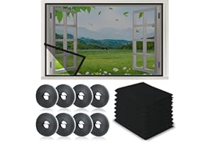 QLFJ-FURDEC 8 Stück Insektenschutz Fenster, Aktualisierung Insektengitter 1,3m x 1,5m mit 8 Rollen Selbstklebendem Klettband, Fliegengitter-Netze (8pcs Schwarz, 1,3m x 1,5m)