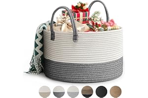 Rieeyrslza Cesta de Cuerda de Algodón D40 x H25 CM Plegable Cestas de Lavandería Tejidas 32L Cesta de la Manta Cestos Almacenaje Decorativas Cesta Para la Ropa Sucia para Almacenamiento(Mixto Negro)