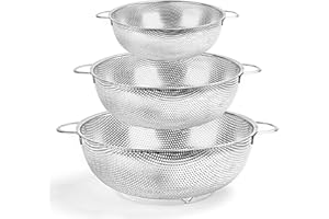 HaWare Sieb, Edelstahl Küchensieb Nudelsieb 3er Set mit Griff, Mikroperforiertes Abtropfsieb Seiher zum Ablaufen & Spülen für Küche/Nudel/Gemüse/Obst/Reis, Spülmaschinenfest - (16/22/28cm)