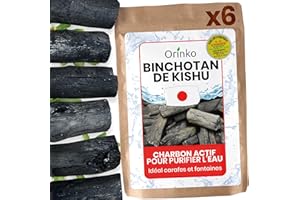 ORINKO® Binchotan Bio Charbon Actif Eau x6 – Filtration Naturelle Puissante Jusqu'à 3,5L/Bâton – Chêne Japonais Authentique (Kishu, Wakayama) – Idéal pour Carafe, Fontaine, ou Gourde - Taille M