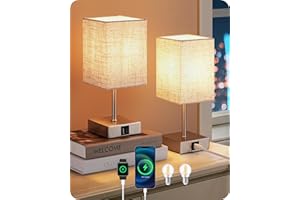 EDISHINE Lampada da comodino touch di 2, lampade da tavolo con porte di ricarica Type-C+USB-A, 3 luminosità dimmerabili, per camera da letto, soggiorno, davanzale, regalo, beige