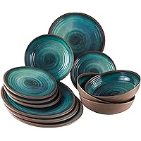 Melamin bruchfest Campinggeschirr 4 Personen 12 Teile aus jeweils 4x Teller, Dessertteller und Schalen/Schüsseln…
