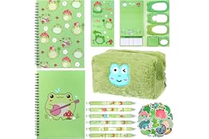 KKLOLAI 70 Pcs Frog Stationery Set Frog Pencil Pouch Frog Pens Cartoon Frog Stickers Notebooks Sticky Notes Stickers Index Tags Frog Party Favours Back to School Gift for Kids Frog Lovers Student Teacher