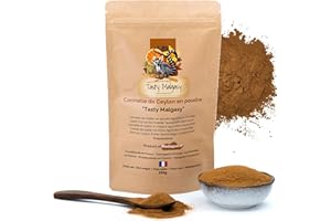 DECOUVREZ TASTY MALGASY PRODUITS OF MADAGASCAR Cannelle de Ceylan 200g – Poudre de cannelle 100% naturelle, idéale pour pâtisserie, gâteau, épices cuisine et épices de Noël – Parfaite en infusion, sirop de cannelle et huile essentielle