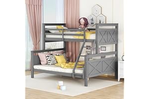 KECDUEY Holzbett,Etagenbett mit Leiter und Sicherheitsgeländer, umbaubar in 2 getrennte Betten, Doppelbett,Einzel für Kinder, Jugendliche und Erwachsene (Grau)