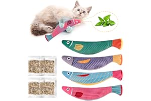 WUGU Katzenminze Spielzeug 4 Stück, 20CM Katzenspielzeug Fisch Form, 4 Katzenminzebeutel,Katzenspielzeug mit Glocke Innen, für Katzen zum Kratzen, Spielen und Kauen.