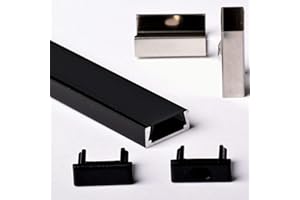 Aftertech® 2m 1506 PERFIL DE ALUMINIO PARA TIRA TIRA LED BARRA RIGIDA 2MT + CUBIERTA (CUBIERTA NEGRA 1506N PERFIL NEGRO)