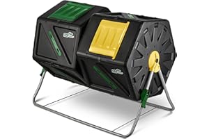 Grand Tambour à Compost à Chambre Double DF OMER - Composteur à Haut Volume, résistant, Toutes Saisons, avec 2 Portes coulissantes (2-27.7gal/105L)