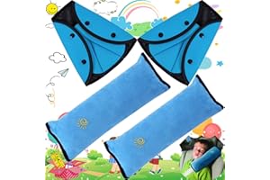 Benaton 4 Stück gurtpolster auto kinder baumwolle, Abnehmbar Kinder Auto Sicherheitsgurt Schulterpolster, Gurtpolster Kinder Auto SchlafkissenNackenstütze, Für Kinder, Autos, Flugzeuge(Blau)