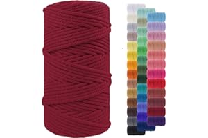 LEREATI Corde Macramé 5mm x 100m, Fil Macramé Corde Coton Naturelle, Grosse Ficelle Cordelette 5mm Cordon Macramé pour Macrame Mural, Porte Plante, Bricolage, Décoration Boho (Vin Rouge)