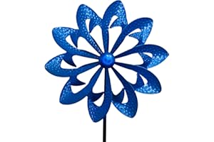 TIN DREAMS FACTORY | Molinillo de Viento - Decoración Jardín, Patio y Terraza - Molino de Metal Azul - Espantapajaros Exterior - Ahuyentador Palomas, Gaviotas - Repelente de Aves - Antipajaros