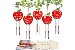 HONMOK Thank You Teacher Gifts from Students, School Leaving Gifts for Teacher, 9 Pack Apple Wood Windchimes Crafts for Kids, Pre School Nursery Graduation Teacher Appreciation Retirement Presents