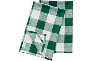 Solino Home Linen Kitchen Towels Set of 2 – Green and White 17 x 26 Inch – 100% Pure Linen Buffalo Check Kitchen/Tea Towels – Machine Washable and Handcrafted from European Flax