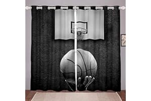 Tbrand Tende da basket sportive a tema per camera da letto soggiorno per bambini ragazzi 3D canestro finestre drappeggiate basket decorazione sala giochi, grigio, larghezza 66 x lunghezza 72 cm