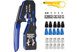 MAYLINEE-TECH MAYLINEE RJ45/RJ11 crimpado para Juego de Herramientas de Reparación de cable de red, pelacables alicates RJ12 Crimp Wire Stripping Cable prueba, Profesional Ordenador CAT5 Cat5e CAT6(Azul)