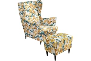Wing Chair Cover Set, Inkluderar 2-delad Stretch Wingback Chair Slipcover och Ottoman-överdrag, avtagbar maskintvättbar Fåtöljstolsöverdrag för vardagsrummet (Color : #29)