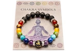 Dubbelt chakra-armband med kristaller, smycke med påse och kort med beskrivning, 6.5", Kristall, Tigeröga