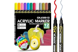 Tesquio Acrylstifte für Steine Wasserfest 12 Farben Dual Tip Stifte Steine Bemalen Multimarker Steine Zum Bemalen Acrylmarker für Holz, Leinwand, Glas, Papier, Keramik