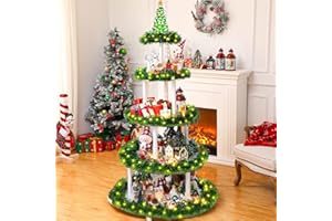 Barydat DIY Weihnachtsbaum Dorf 5 Etagen 59 Zoll Weihnachten Bücherregal Display Supplies Ornament mit Schneedecke Girlande Display Baumständer Weihnachtsbaum Holzhalter für Urlaub Display