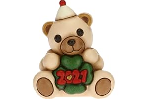 THUN - Soprammobile Orsetto Capodanno Buon 2021 - Accessori per la Casa da Collezionare - Formato Piccolo - Variante Oro - Ceramica - 7,5 x 5,8 x 8,5 h cm